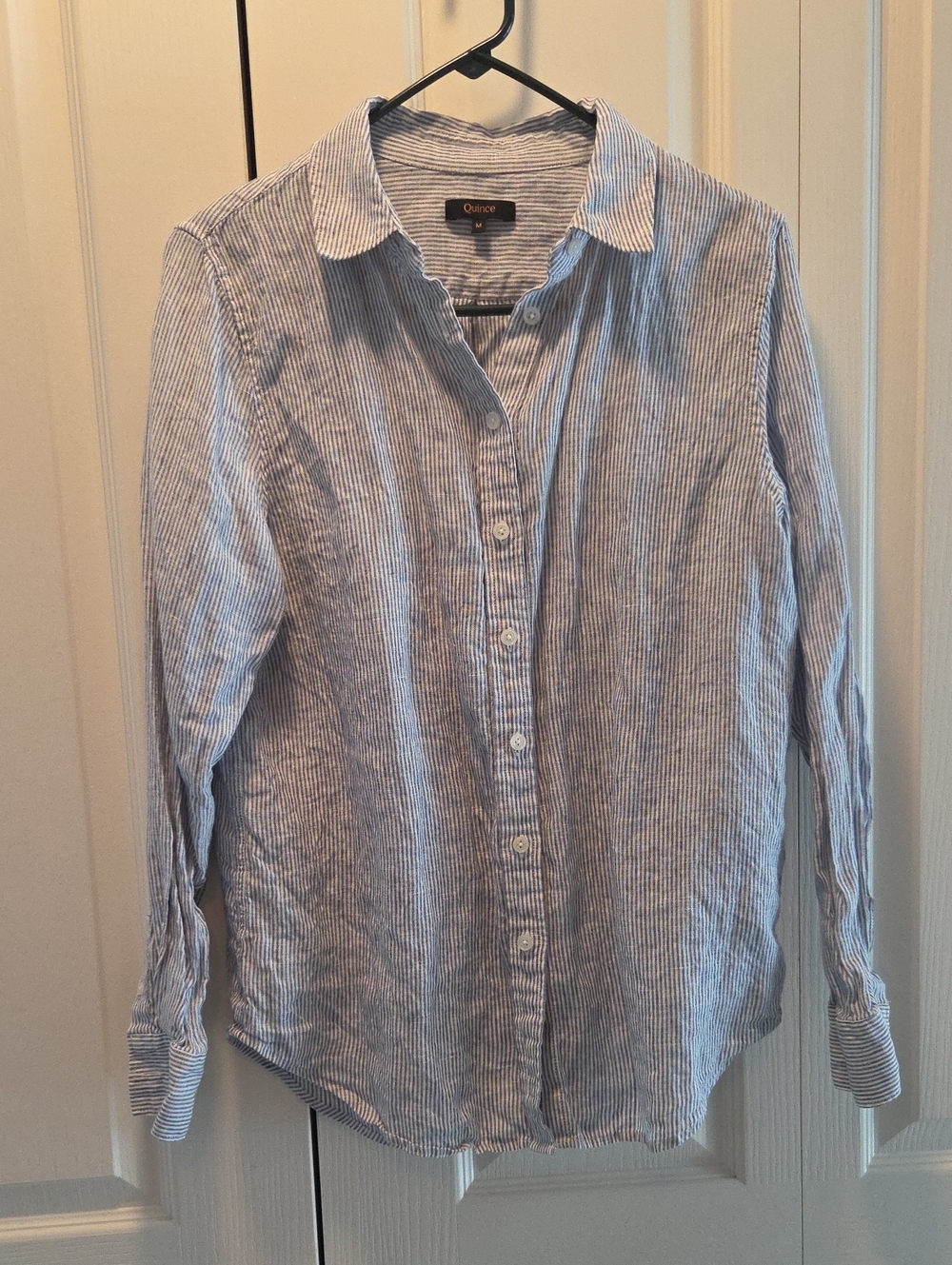 Quince Light Blue & White Striped Women’s Button-Down Shirt
